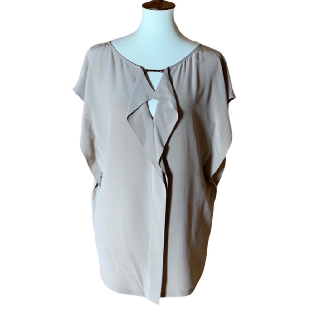 Escada light brown silk blouse with front ruffle Size 38 = Size 8-10